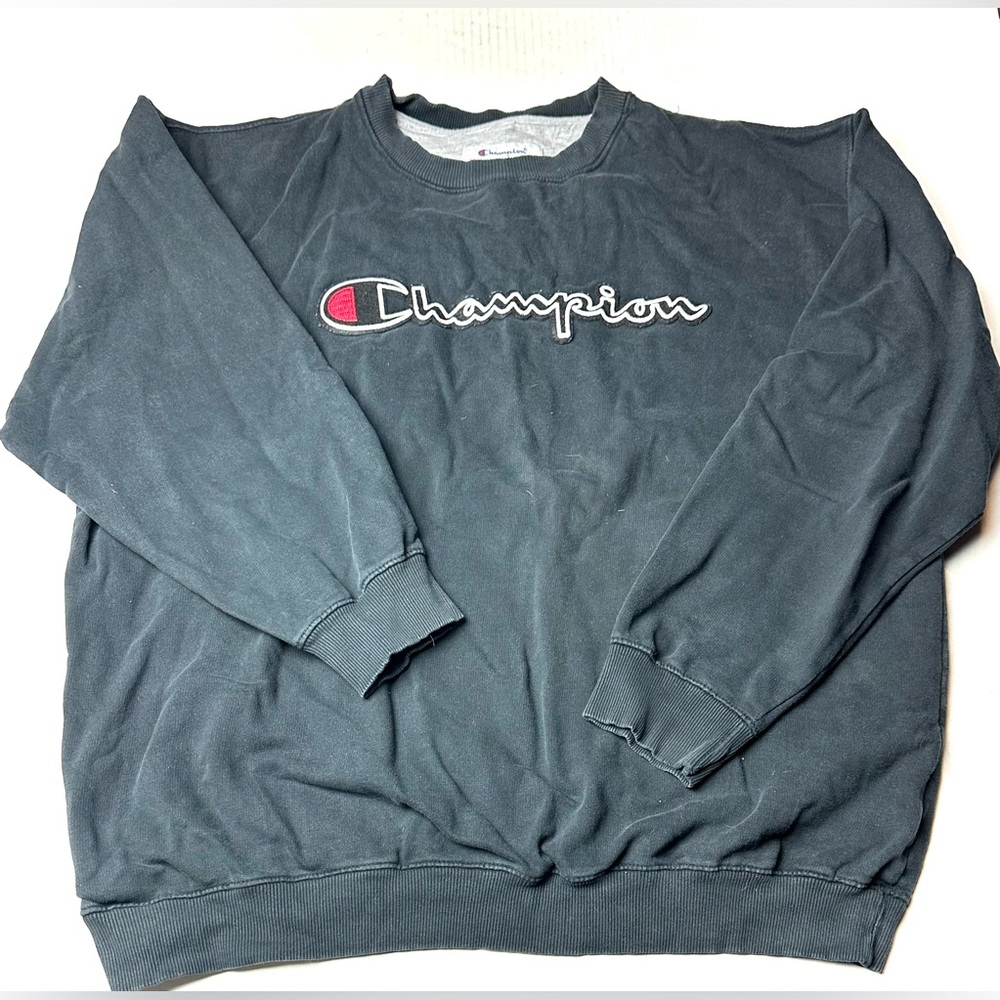 Vintage Champion Mens 2XLT 2XL Tall‎ Black Athleticwear Crewneck Sweatshirt 90s